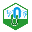 Rain Link Irrigation logo featuring a green water drop and blue irrigation spray